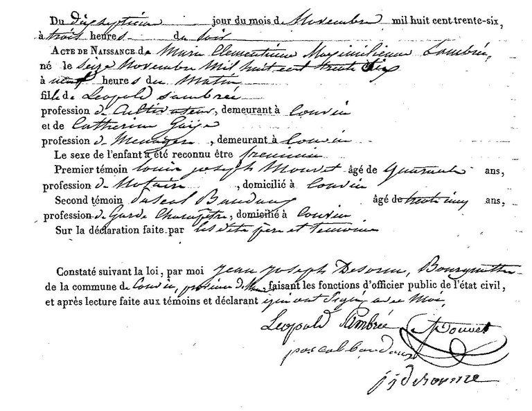 SAMBREE Marie Clémentine Maximilienne