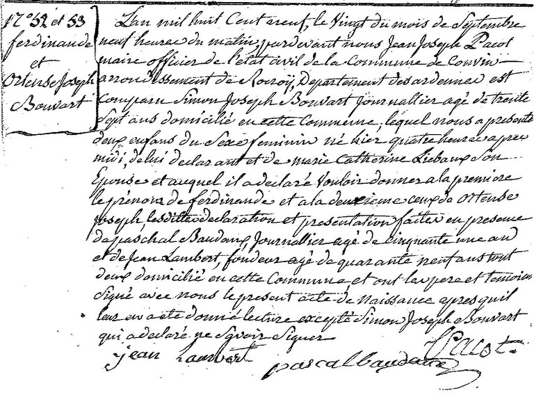 BOUVART Ferdinande et Ortense Joseph