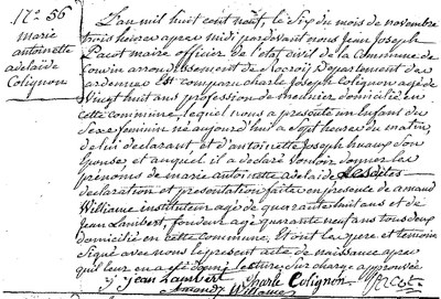 COLIGNON Marie Antoinette Adélaïde
