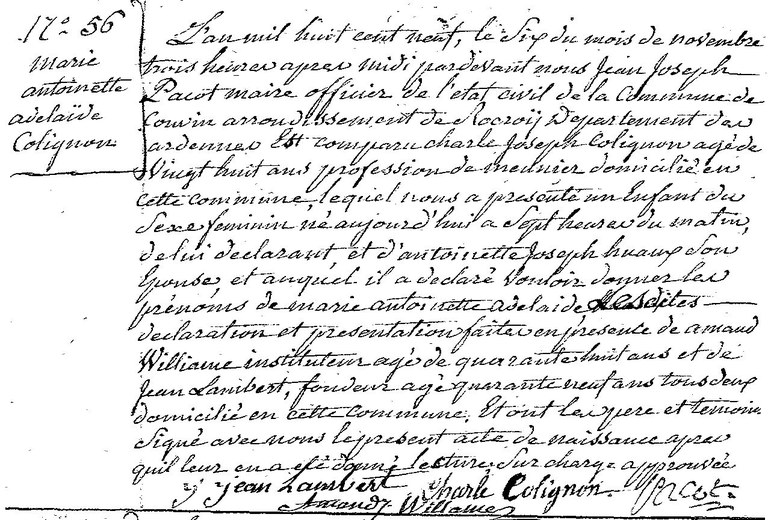 COLIGNON Marie Antoinette Adélaïde