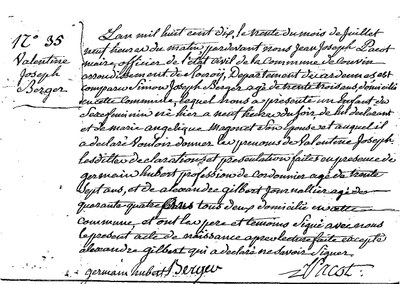 BERGER Valentine Joseph