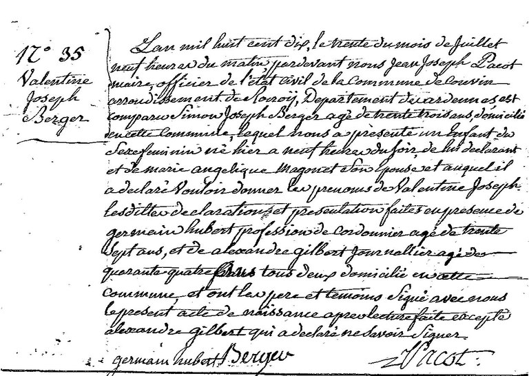 BERGER Valentine Joseph