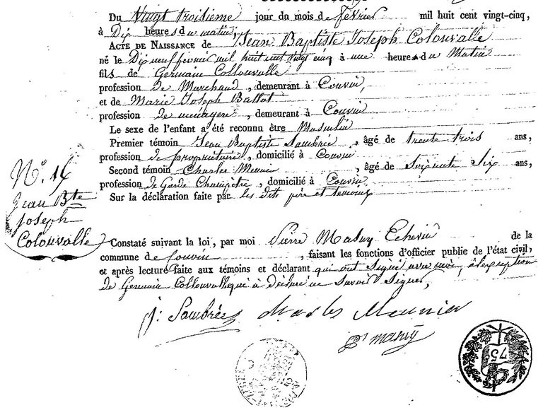 COLONVALE Jean Baptiste Joseph