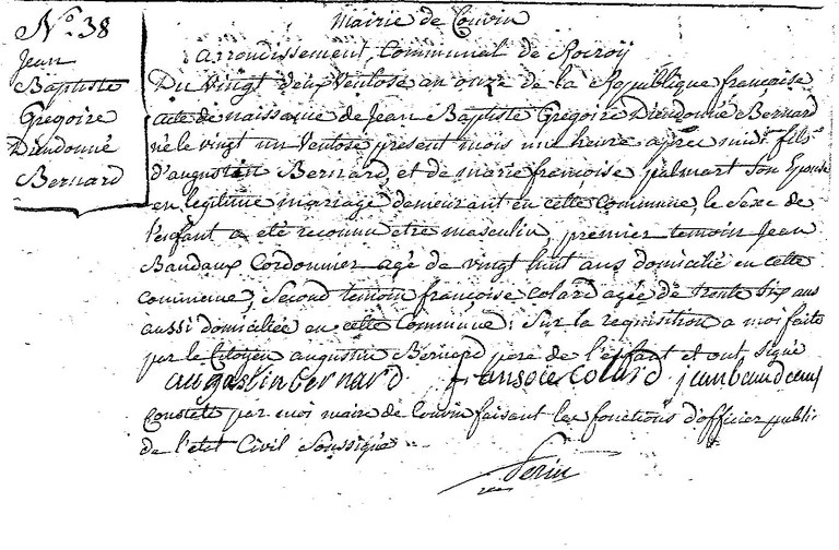 BERNARD Jean Baptiste Grégoir Dieudonné