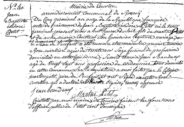 PETIT Jean Baptiste Isidore