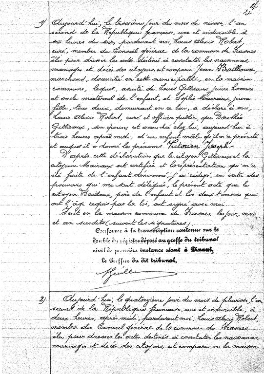 Actes de naissance 1 et 2