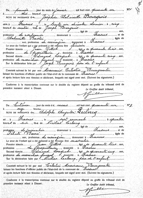 Actes de naissance 1 et 2