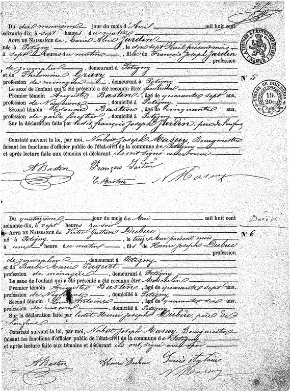 Actes de naissance 5 et 6