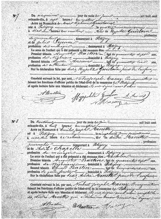 Actes de naissance 7 et 8